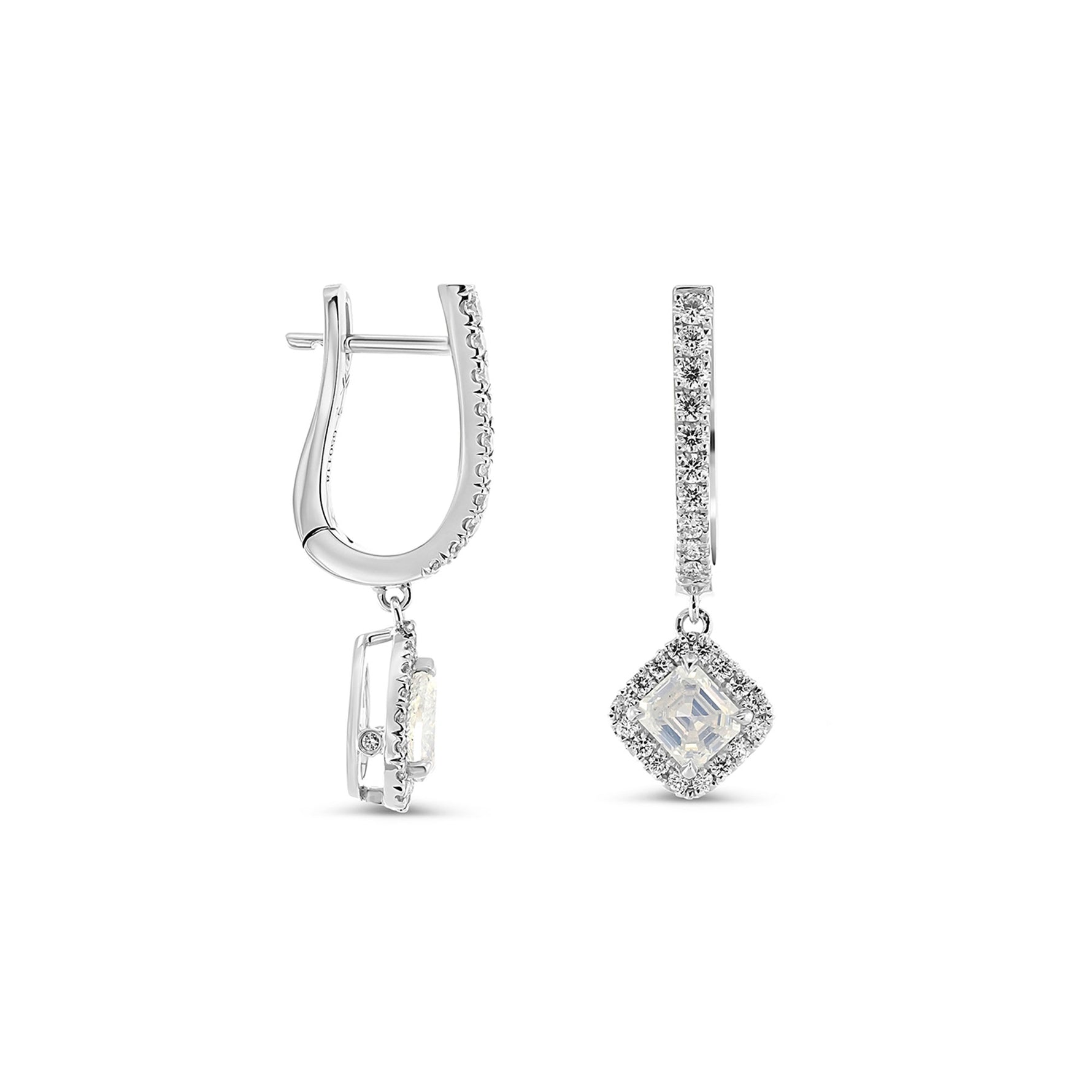 Fancy White Diamond Drop Halo Earrings
