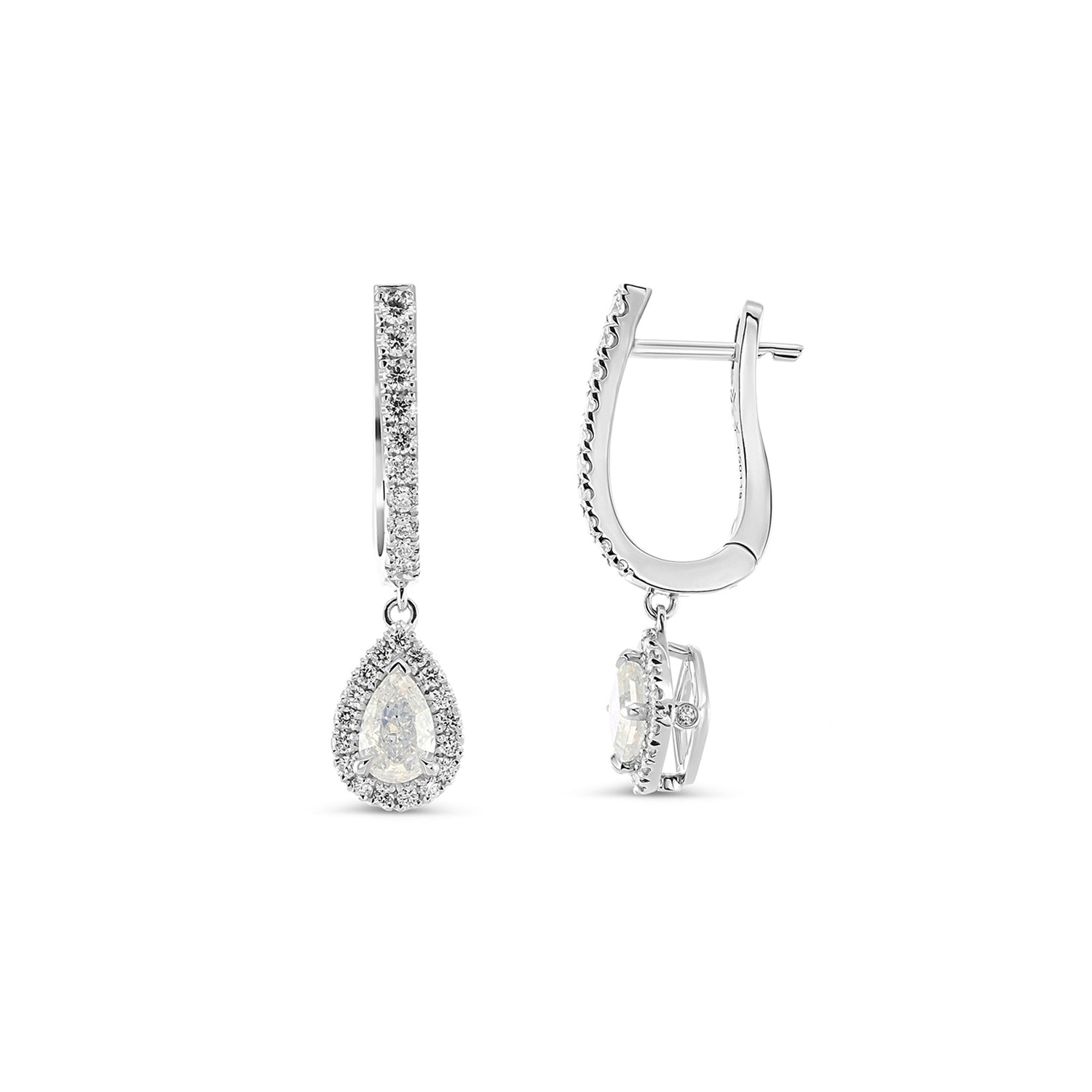 Fancy White Diamond Drop Halo Earrings