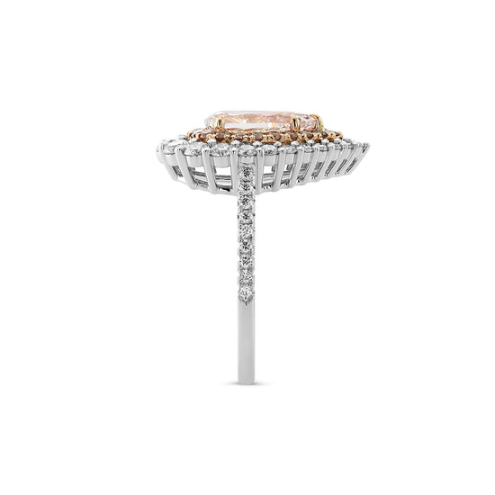 Light Pinkish Brown Pear Diamond Double Halo Ring