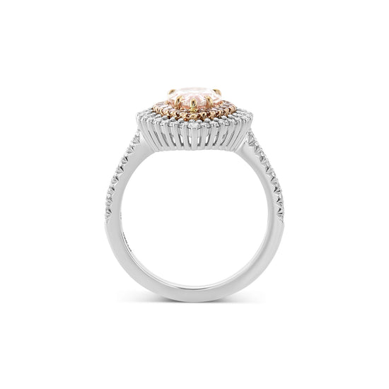 Light Pinkish Brown Pear Diamond Double Halo Ring