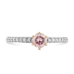 Round Fancy Intense Purplish Pink Six Prong Side Stone Diamond Ring