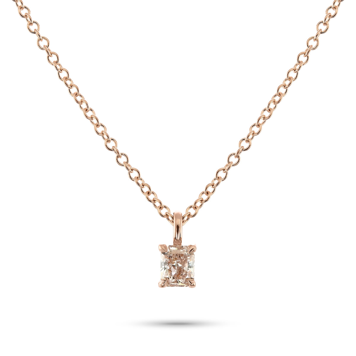 Fancy Light Orangy Pink Radiant Solitaire Diamond Pendant