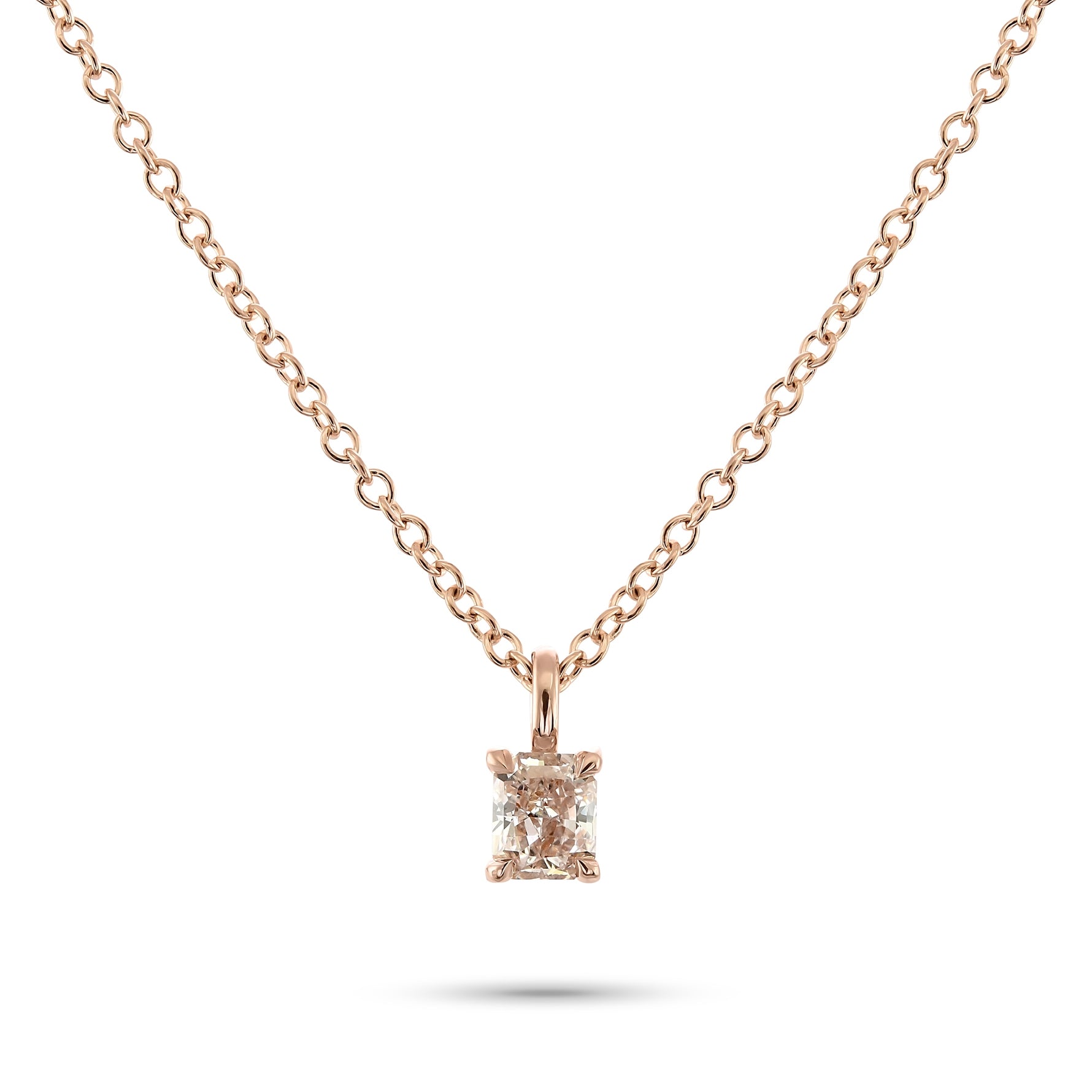 Fancy Light Orangy Pink Radiant Solitaire Diamond Pendant