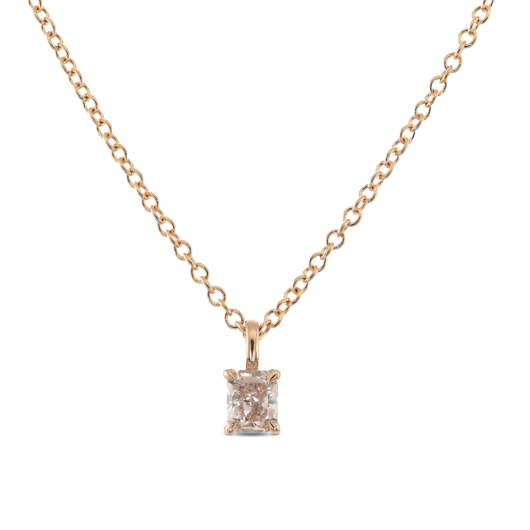 Fancy Light Orangy Pink Radiant Solitaire Diamond Pendant