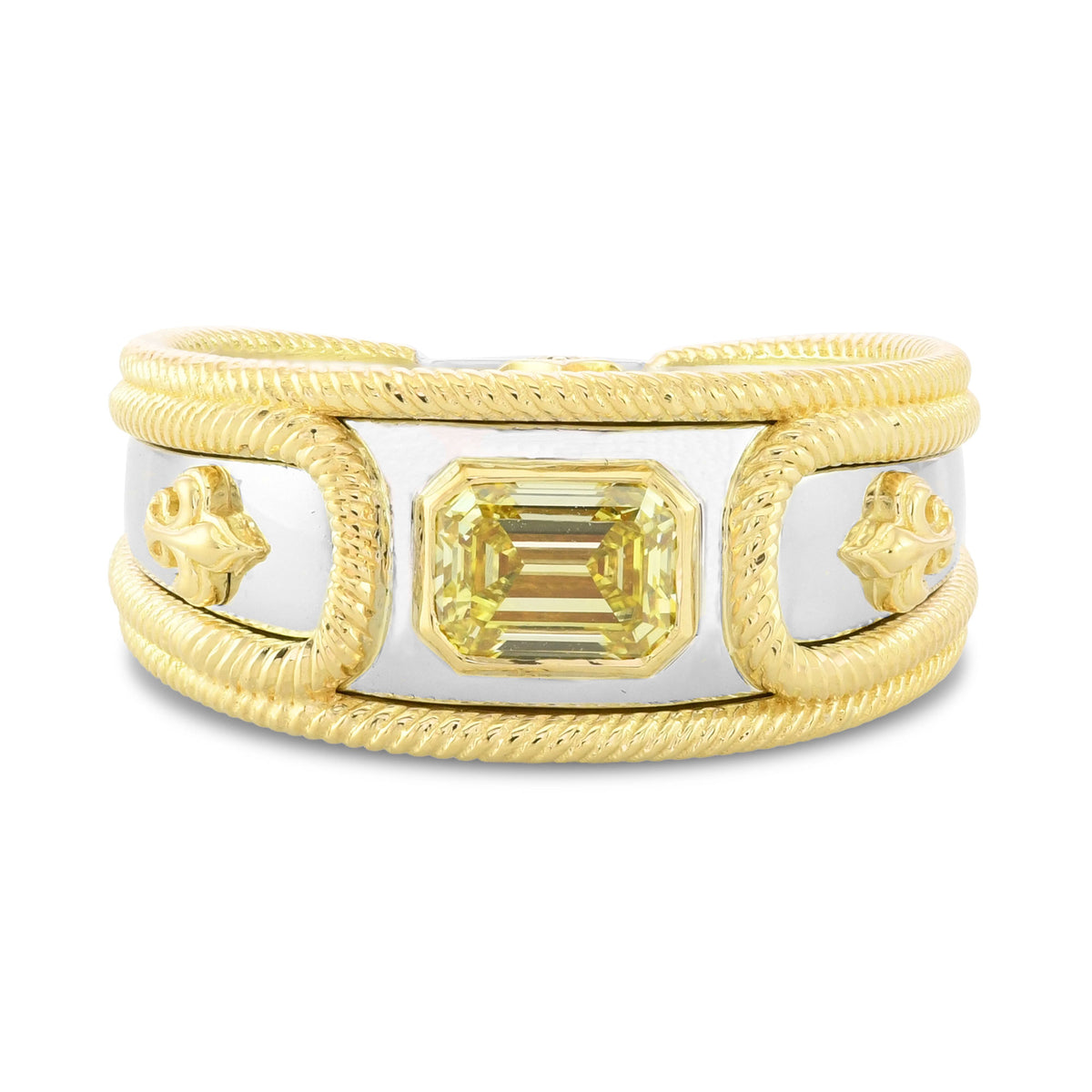 Fancy Intense Yellow Emerald Diamond Fleur de Lis Men's Ring