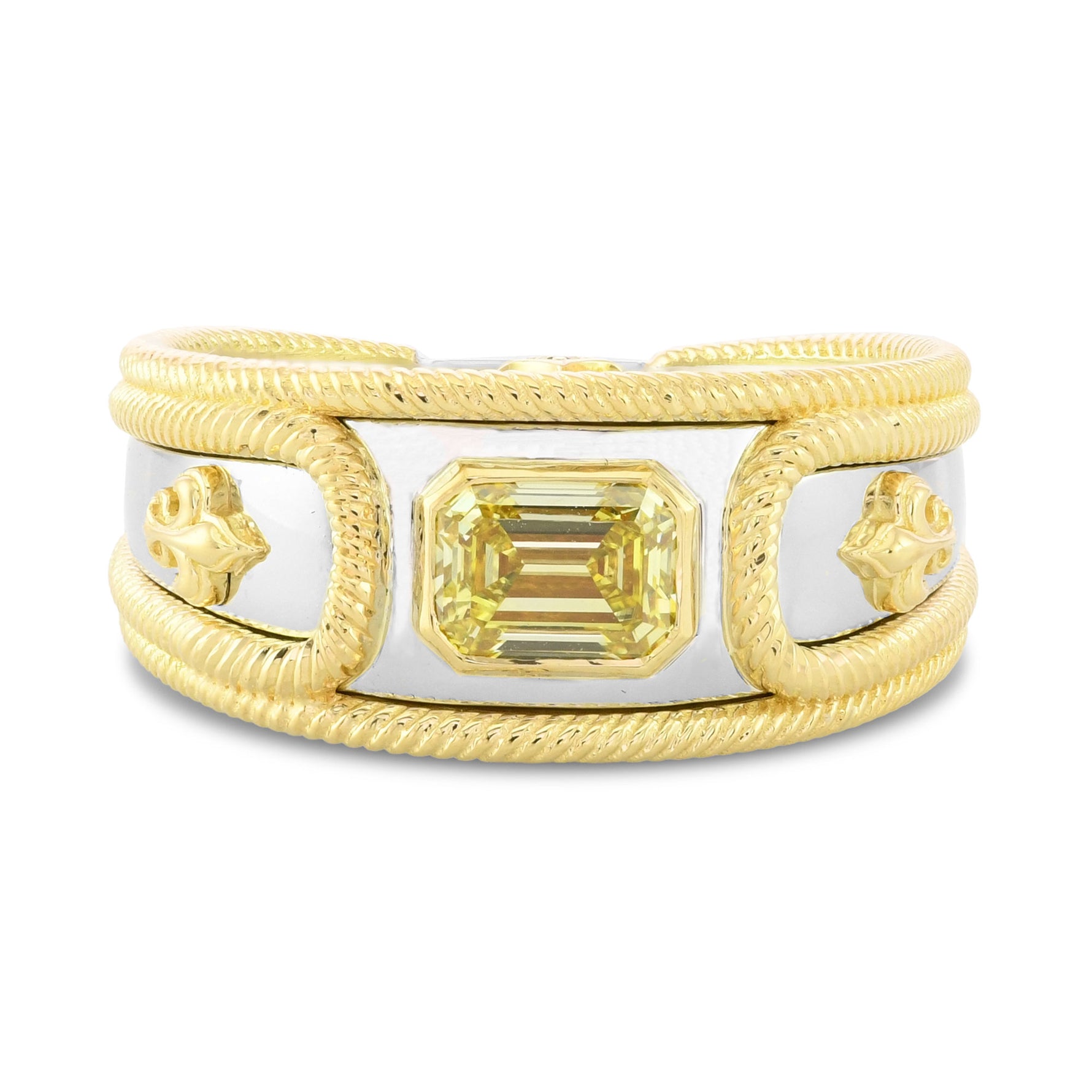 Fancy Intense Yellow Emerald Diamond Fleur de Lis Men's Ring