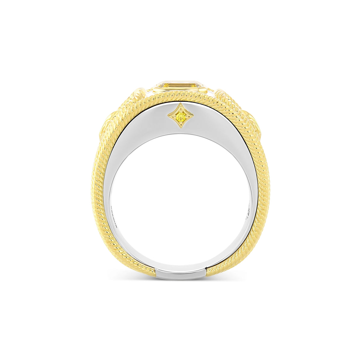 Fancy Intense Yellow Emerald Diamond Fleur de Lis Men's Ring