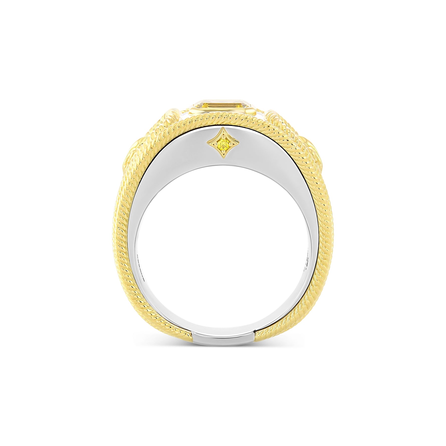 Fancy Intense Yellow Emerald Diamond Fleur de Lis Men's Ring