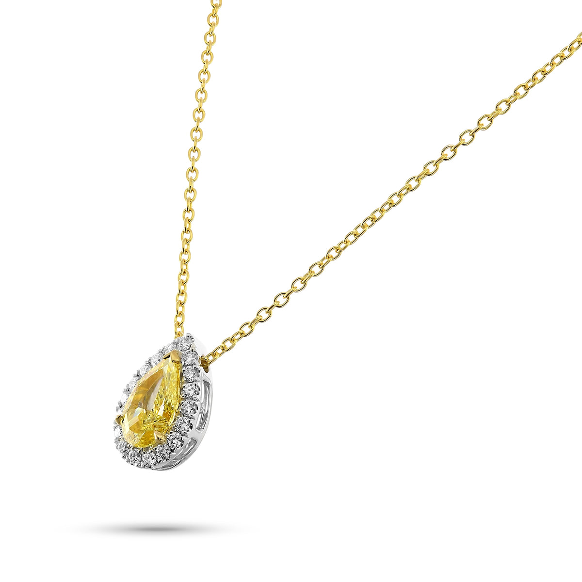 Fancy Intense Yellow Pear Halo Diamond Pendant