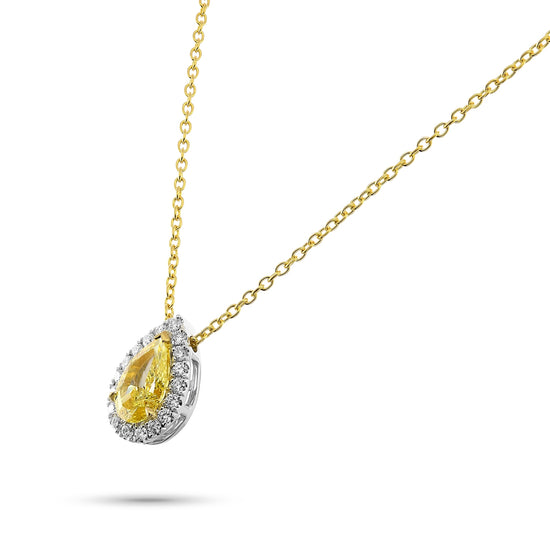Fancy Intense Yellow Pear Halo Diamond Pendant
