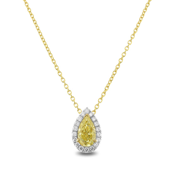 Fancy Intense Yellow Pear Halo Diamond Pendant