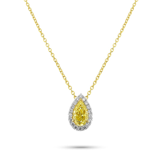 Fancy Intense Yellow Pear Halo Diamond Pendant