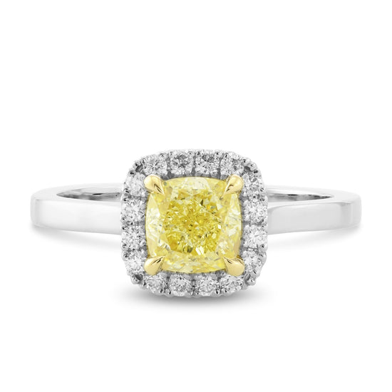 Fancy Yellow Cushion Halo Diamond Ring