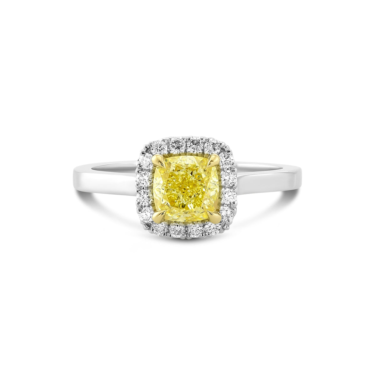 Fancy Yellow Cushion Halo Diamond Ring