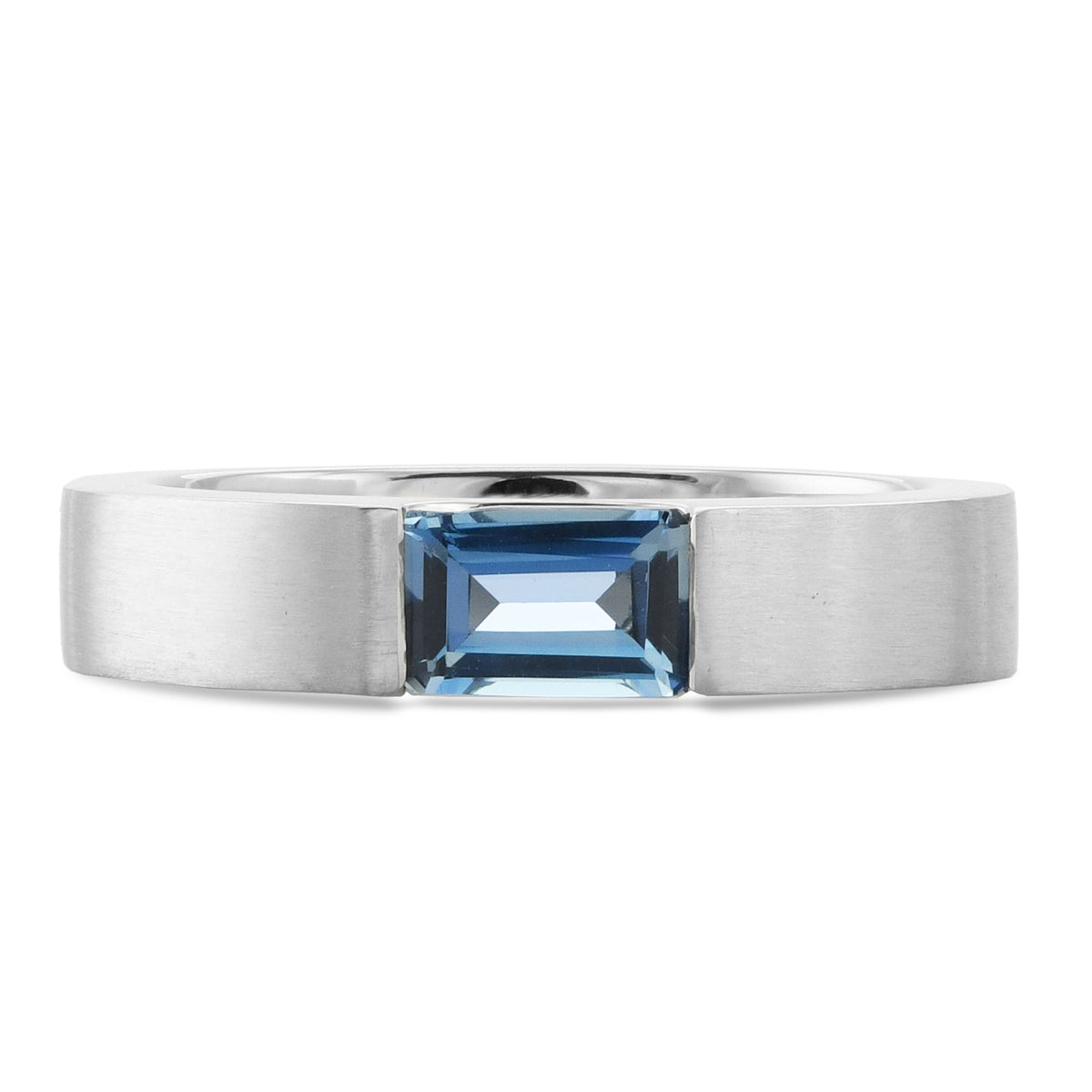 Octagon Aquamarine Tension Style Band Ring