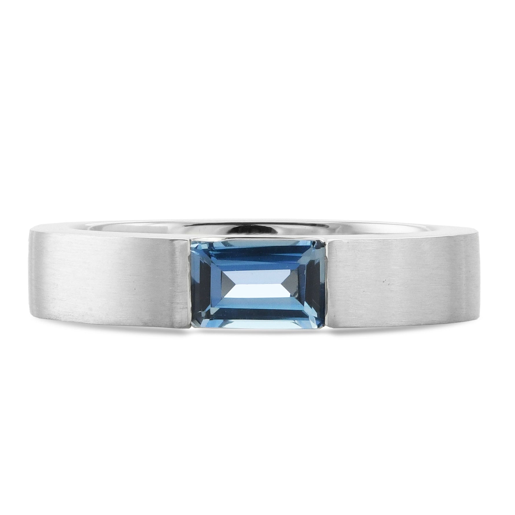 Octagon Aquamarine Tension Style Band Ring