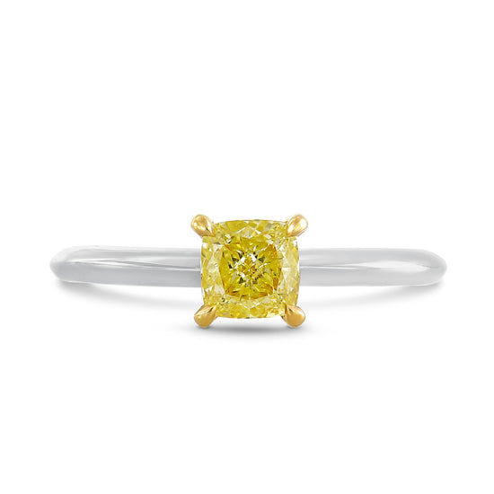Fancy Yellow Cushion Solitaire Diamond Engagement Ring