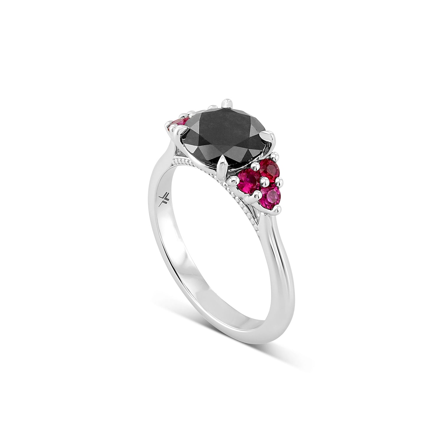 Fancy Black Diamond & Ruby Side-Stone Ring