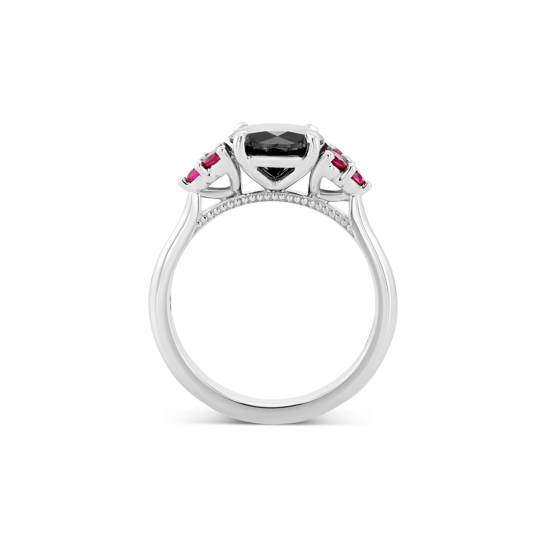 Fancy Black Diamond & Ruby Side-Stone Ring