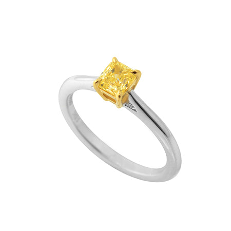 Fancy Intense Yellow Radiant Diamond solitaire ring