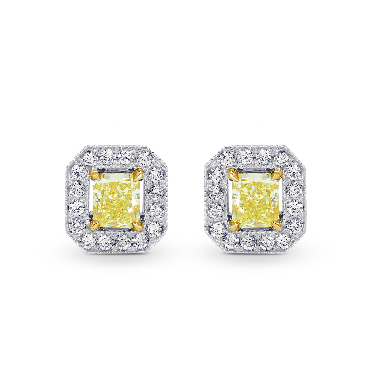 Fancy Yellow Radiant Diamond Halo Earrings 