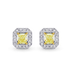 Fancy Yellow Radiant Diamond Halo Earrings 