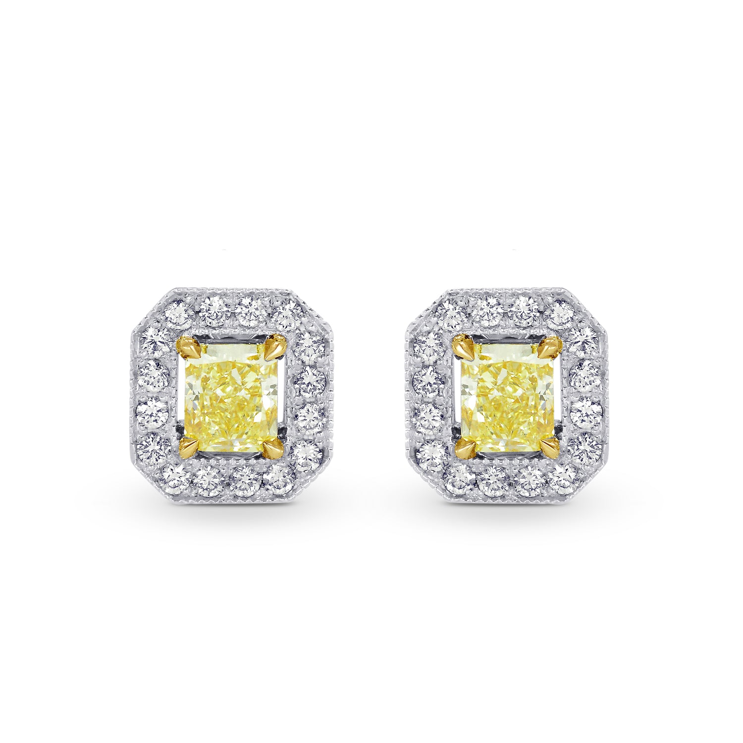 Fancy Yellow Radiant Diamond Halo Earrings 