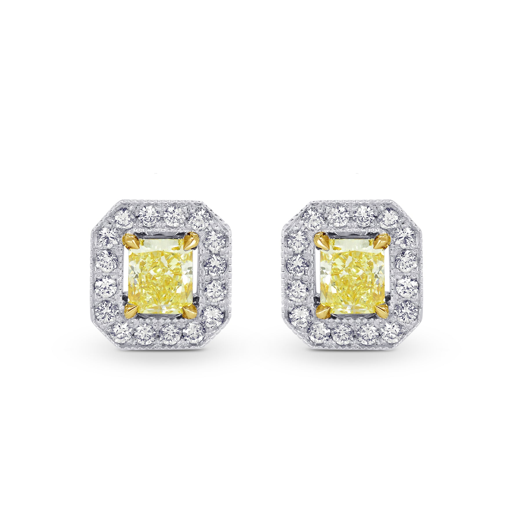 Fancy Yellow Radiant Diamond Halo Earrings 