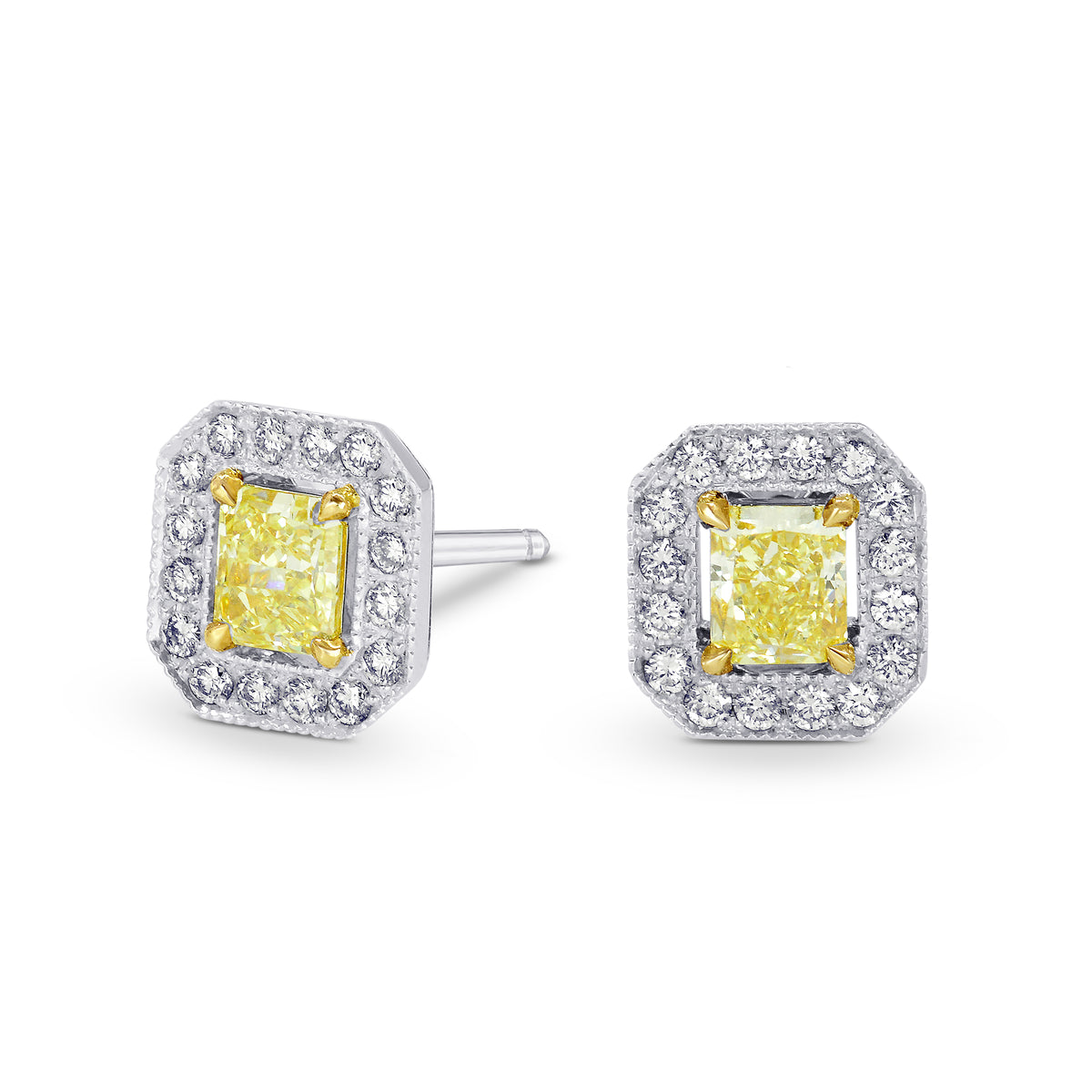 Fancy Yellow Radiant Diamond Halo Earrings 