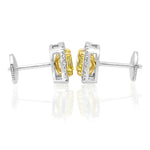 1.08ct GIA Fancy Yellow Radiant Diamond Halo Earrings set in 18K Gold.
