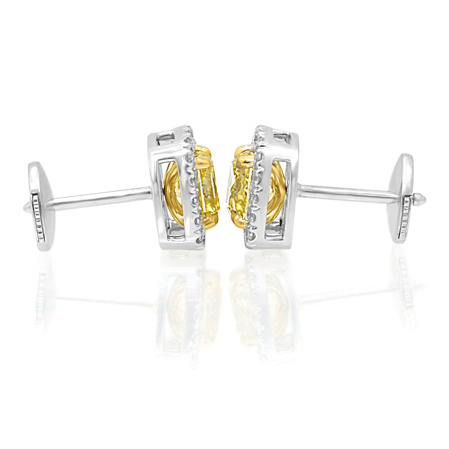 1.08ct GIA Fancy Yellow Radiant Diamond Halo Earrings set in 18K Gold.