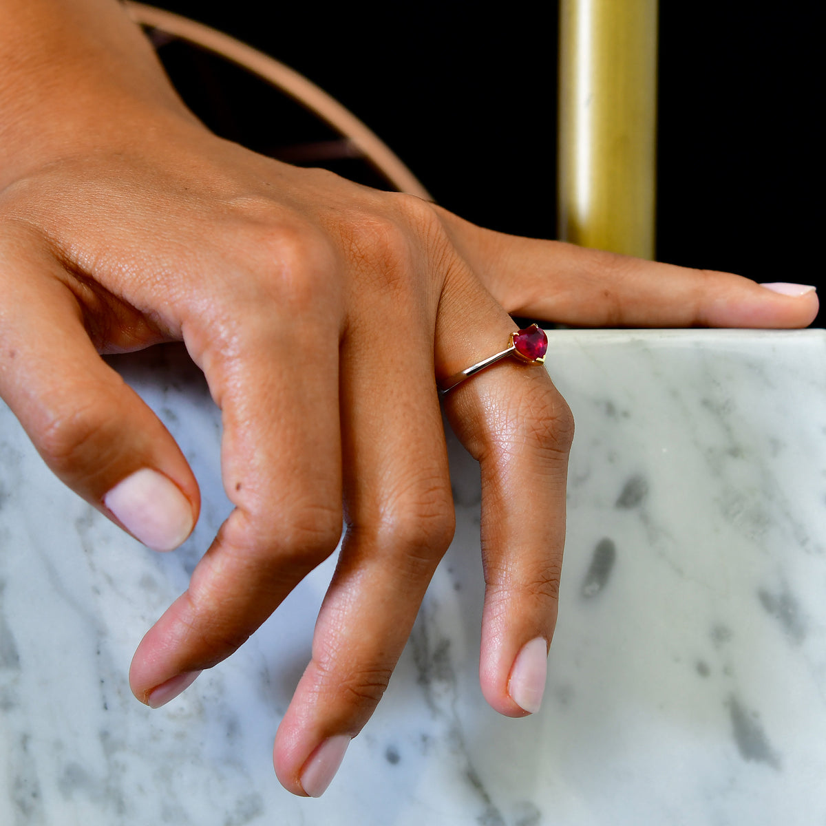 Unheated Vivid Red Ruby Heart Solitaire Ring