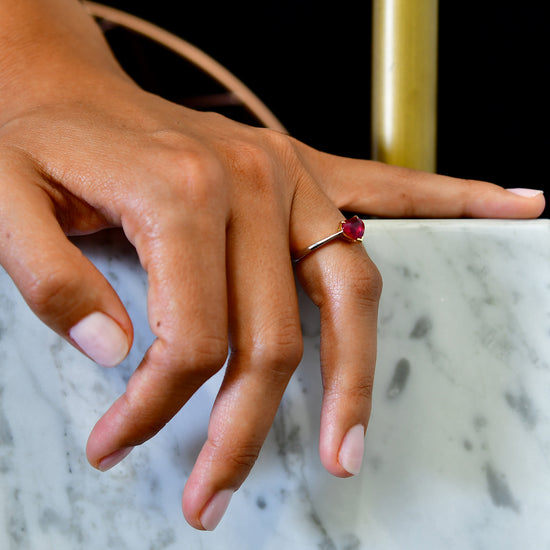 Unheated Vivid Red Ruby Heart Solitaire Ring