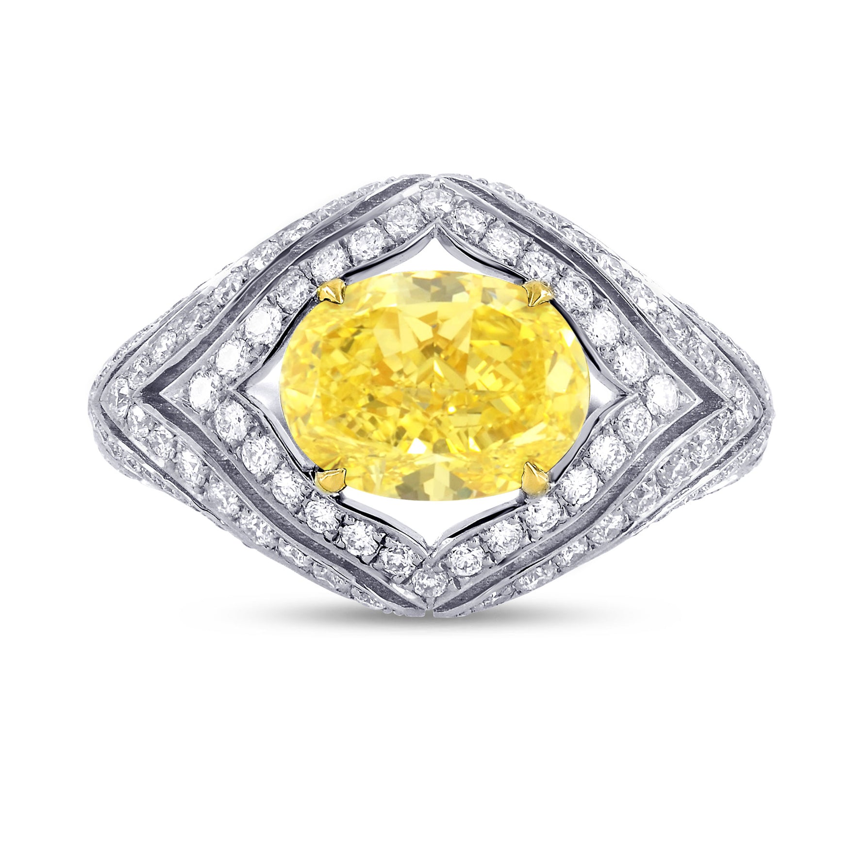 Fancy Intense Yellow Oval Diamond Ring