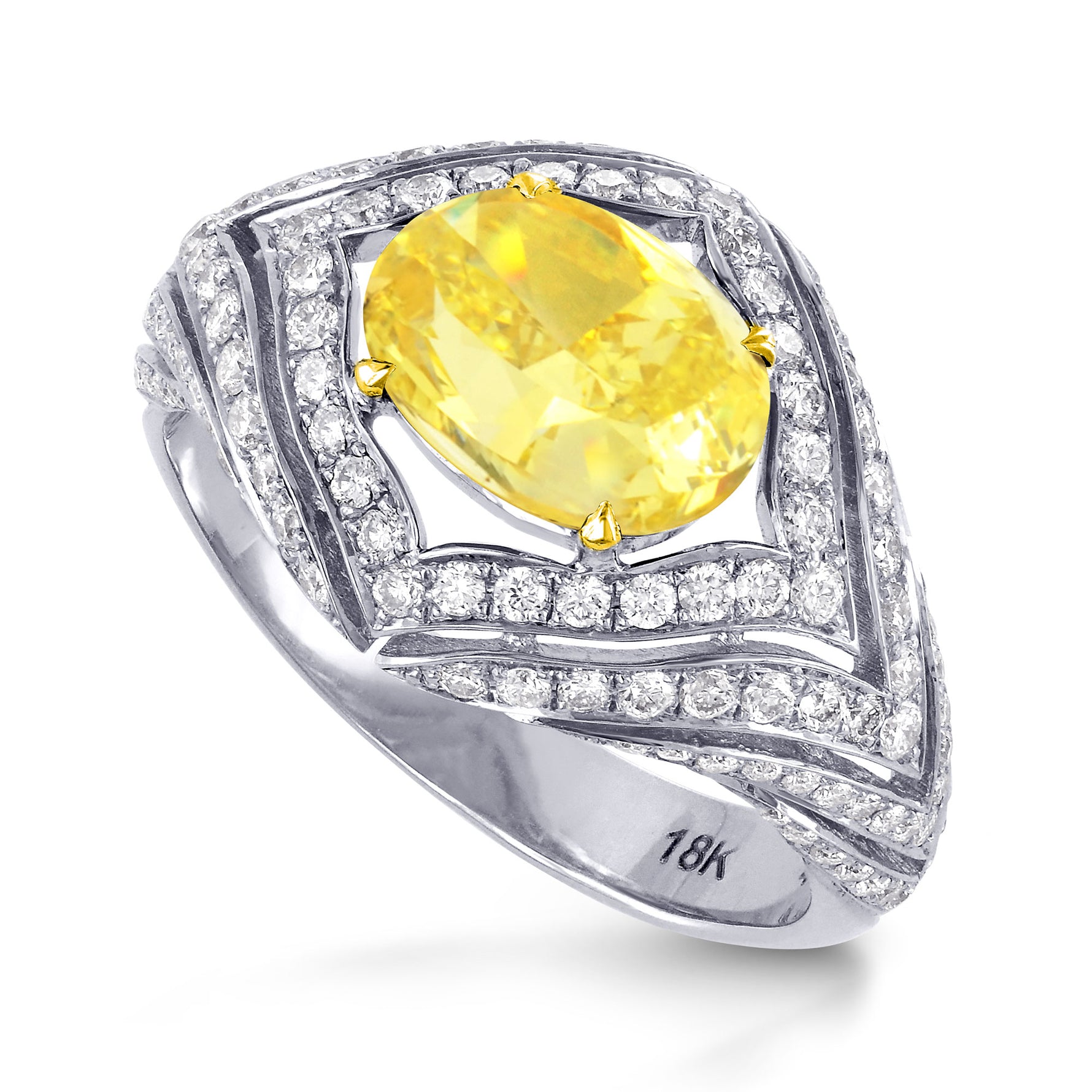 Fancy Intense Yellow Oval Diamond Ring