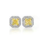 Light Yellow Radiant Diamond Halo Earrings 