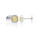 Light Yellow Radiant Diamond Halo Earrings 