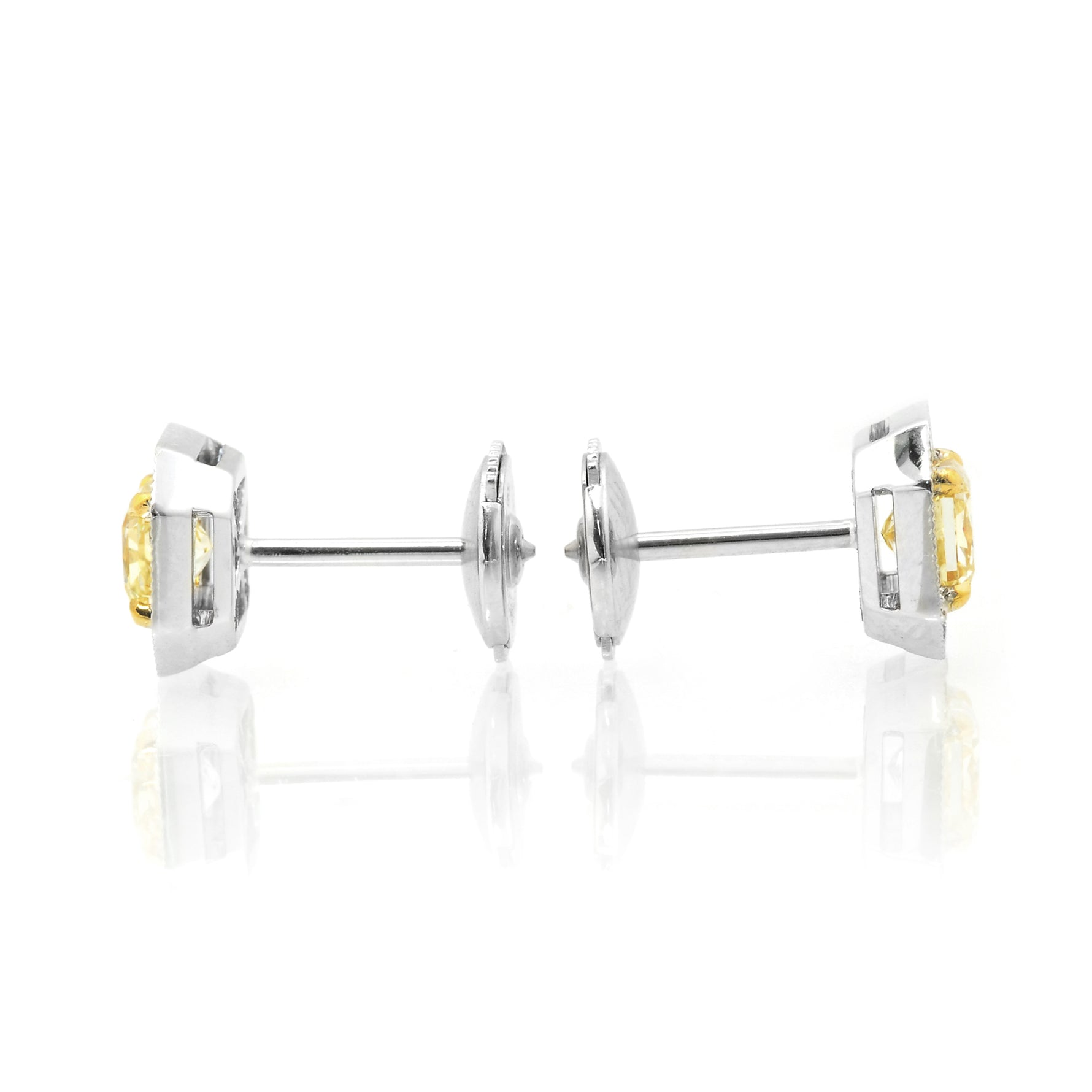 Light Yellow Radiant Diamond Halo Earrings 