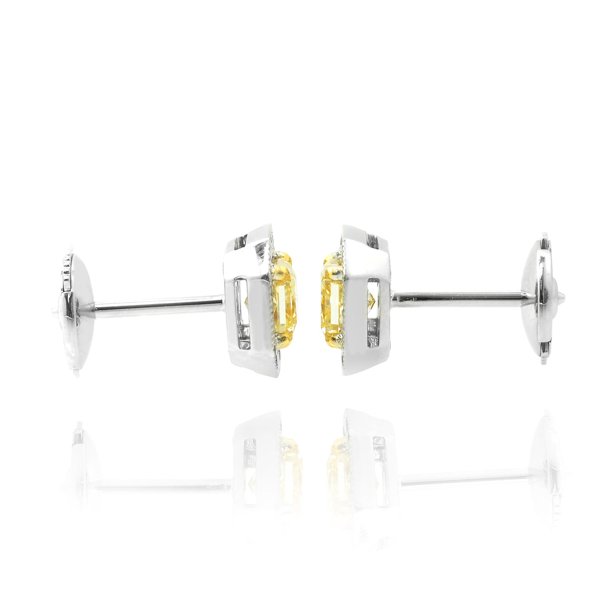 Light Yellow Radiant Diamond Halo Earrings 