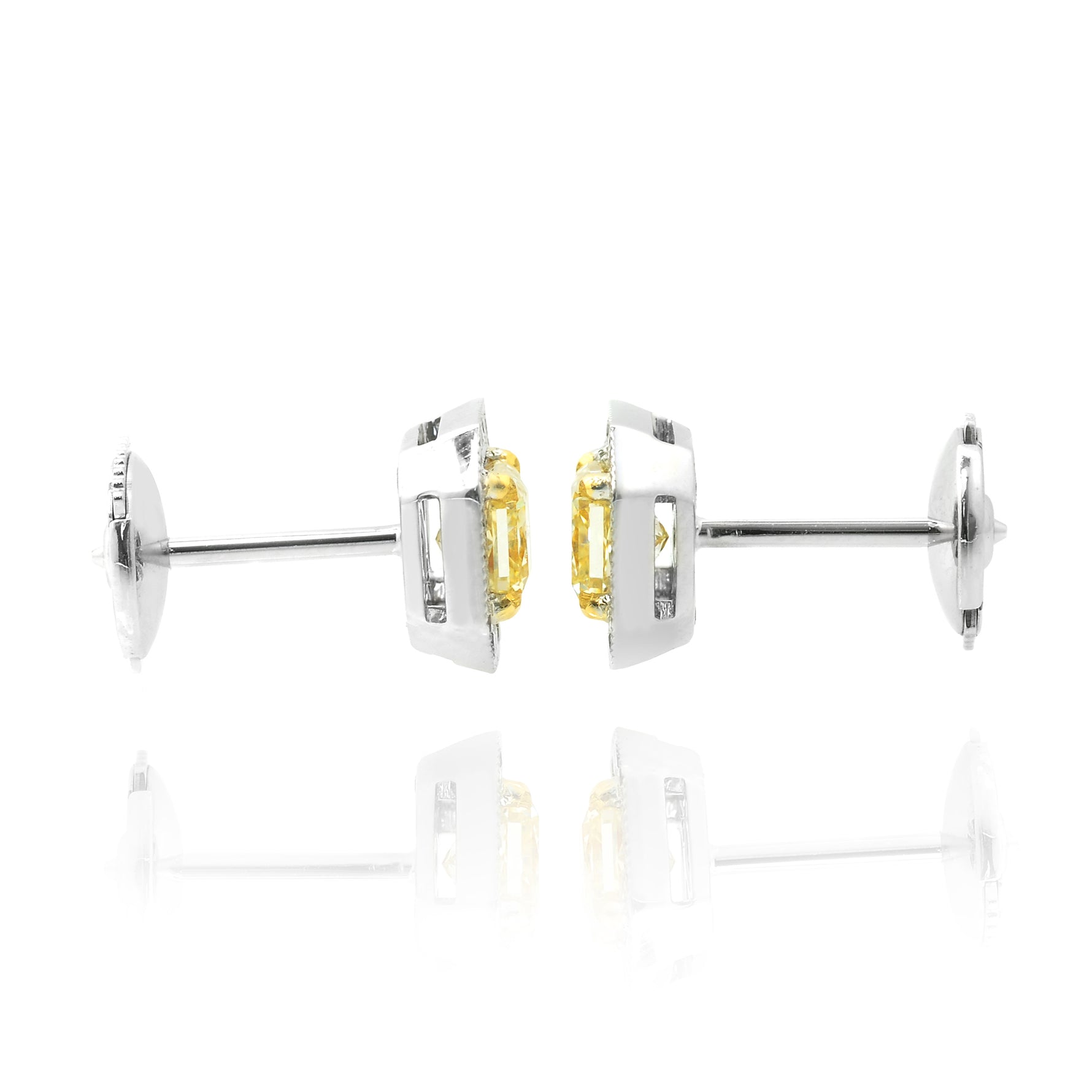 Light Yellow Radiant Diamond Halo Earrings 