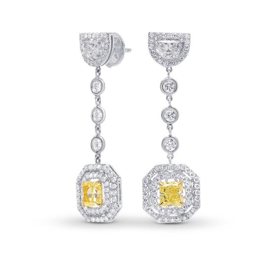 Fancy Light Yellow Radiant and Half-moon drop couture earrings