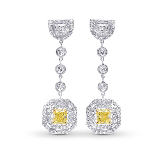 Fancy Light Yellow Radiant and Half-moon drop couture earrings