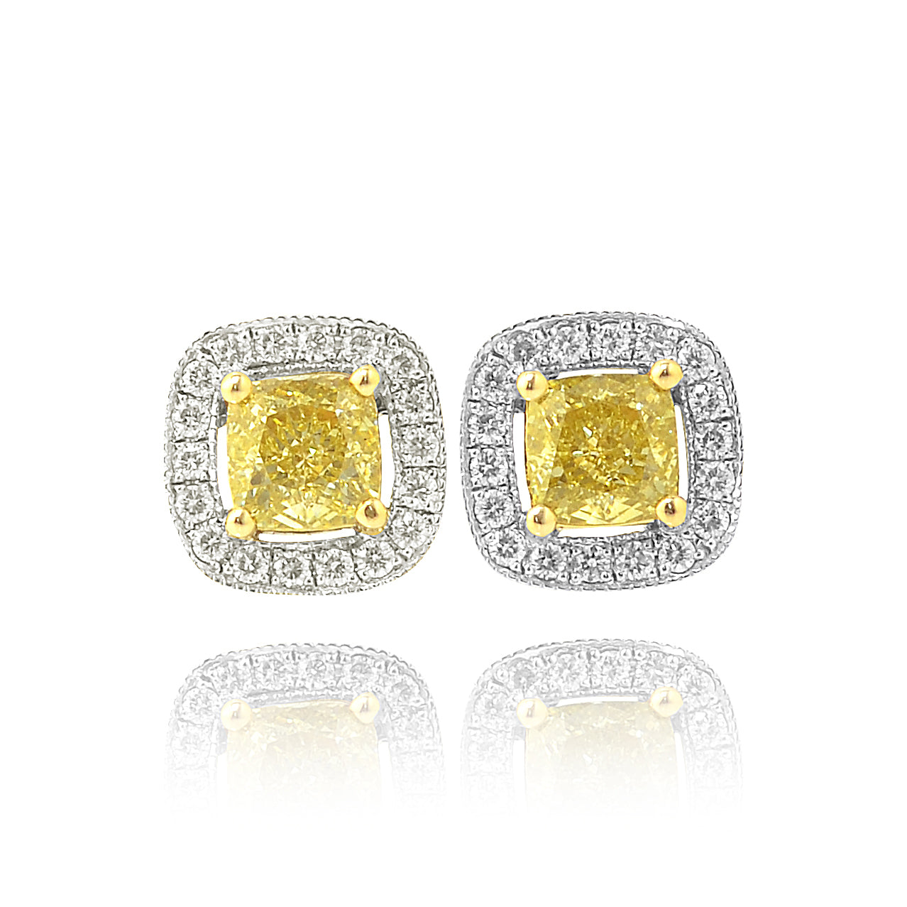 Fancy Intense Yellow Cushion Diamond Halo Earrings