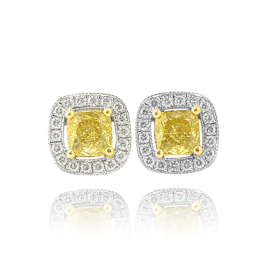 Fancy Intense Yellow Cushion Diamond Halo Earrings