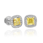 Fancy Intense Yellow Cushion Diamond Halo Earrings
