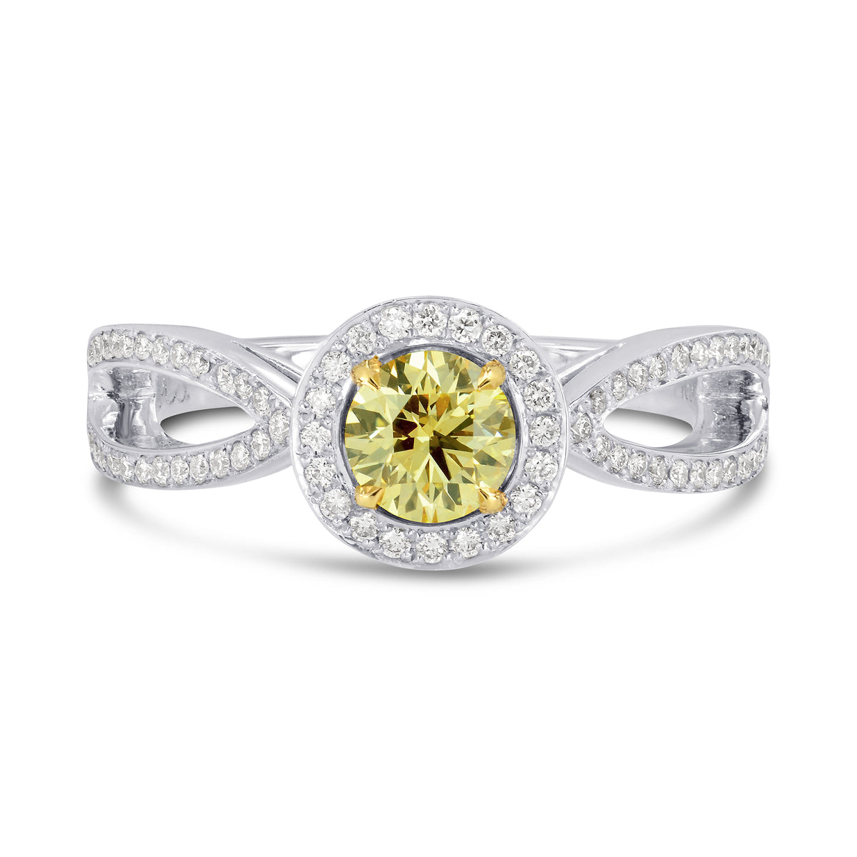 Fancy Intense Yellow Round Brilliant Diamond Engagement Ring