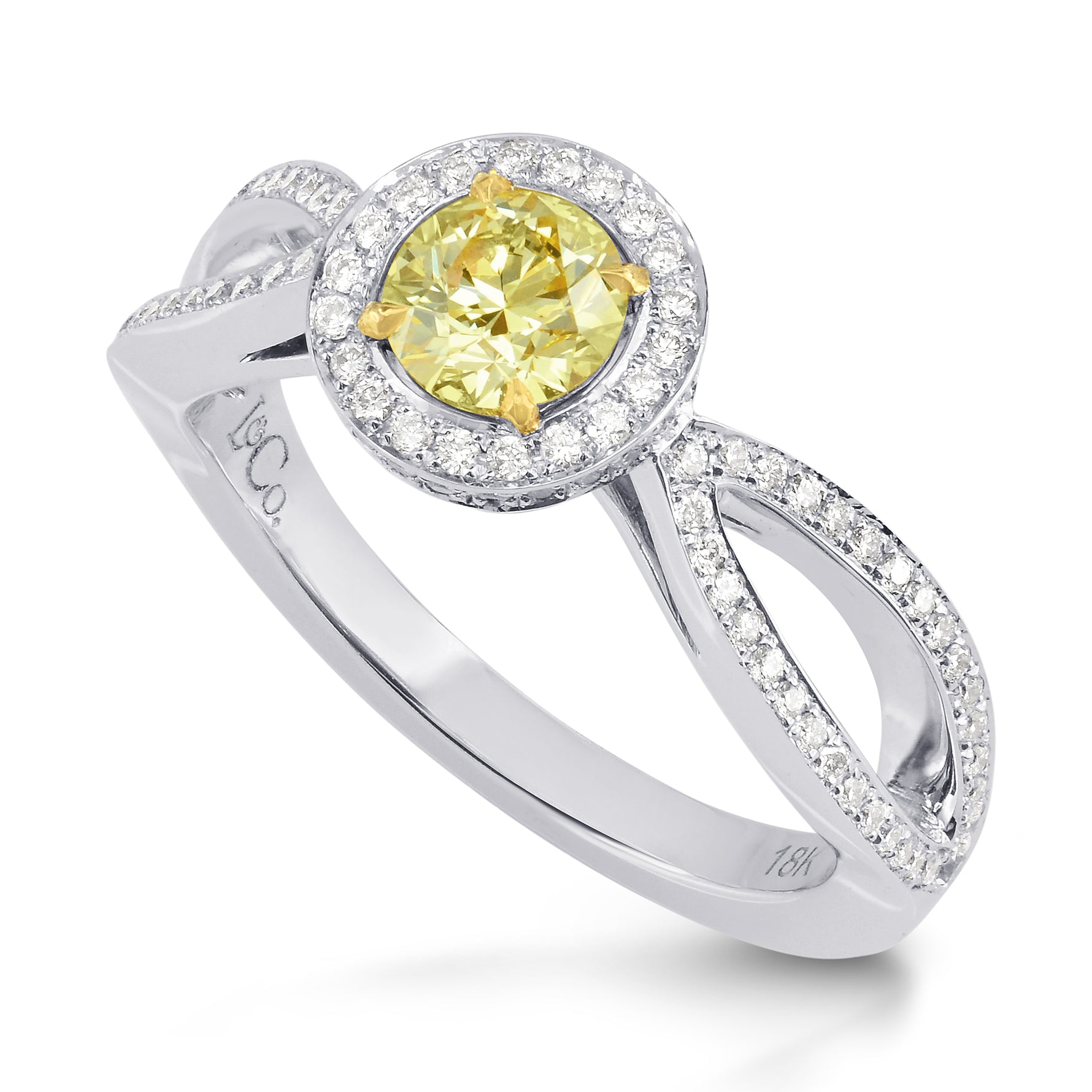 Fancy Intense Yellow Round Brilliant Diamond Engagement Ring