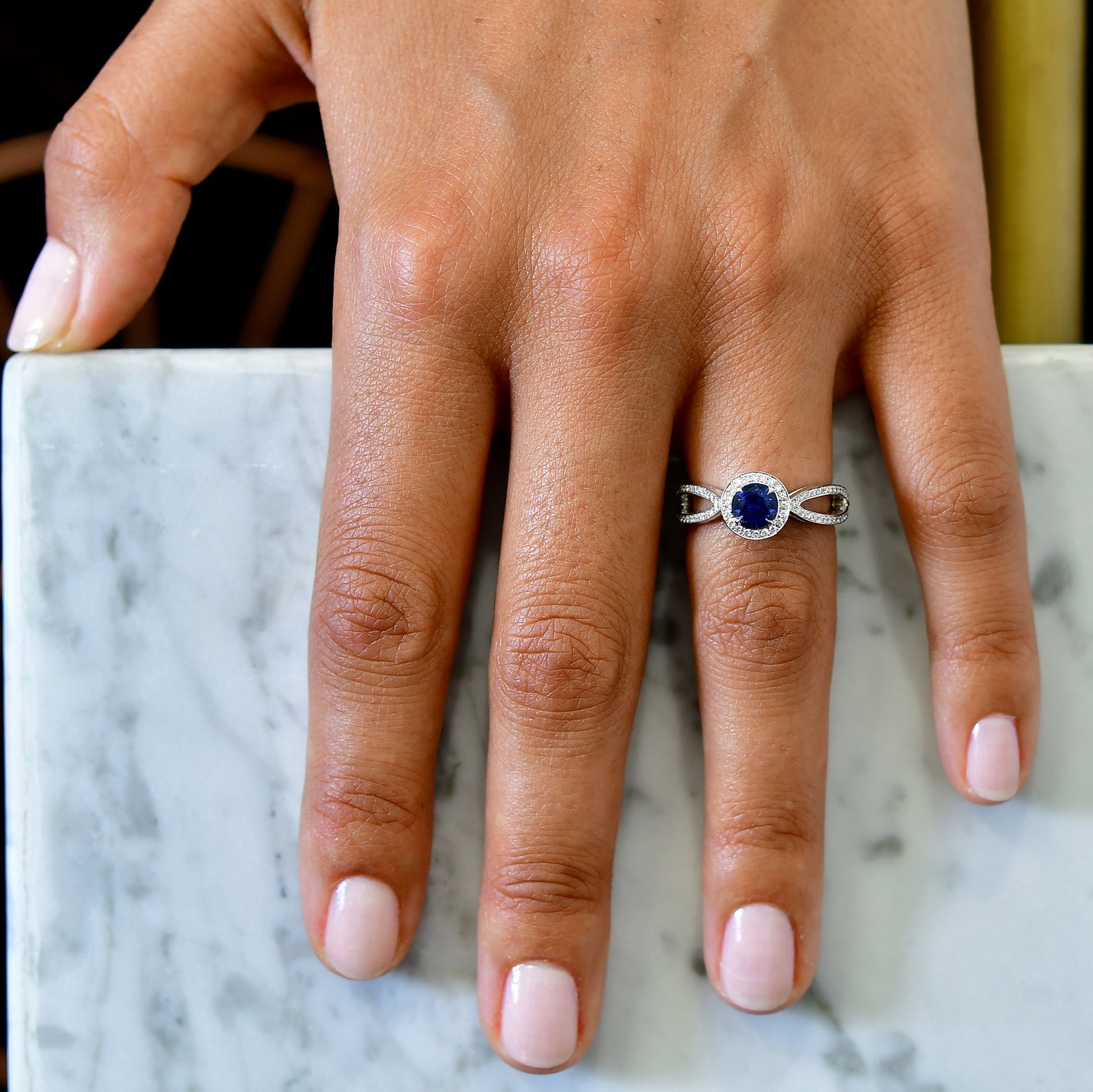 Round Sapphire & Diamond Engagement Ring