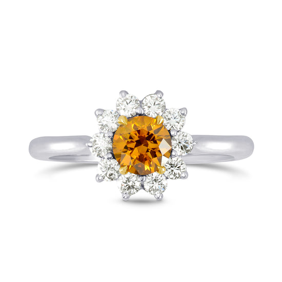Fancy Deep Brownish Yellowish Orange Round Brilliant Diamond Halo Ring