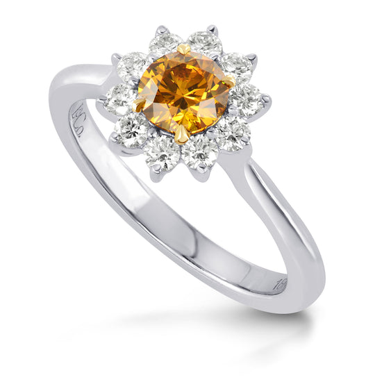 Fancy Deep Brownish Yellowish Orange Round Brilliant Diamond Halo Ring